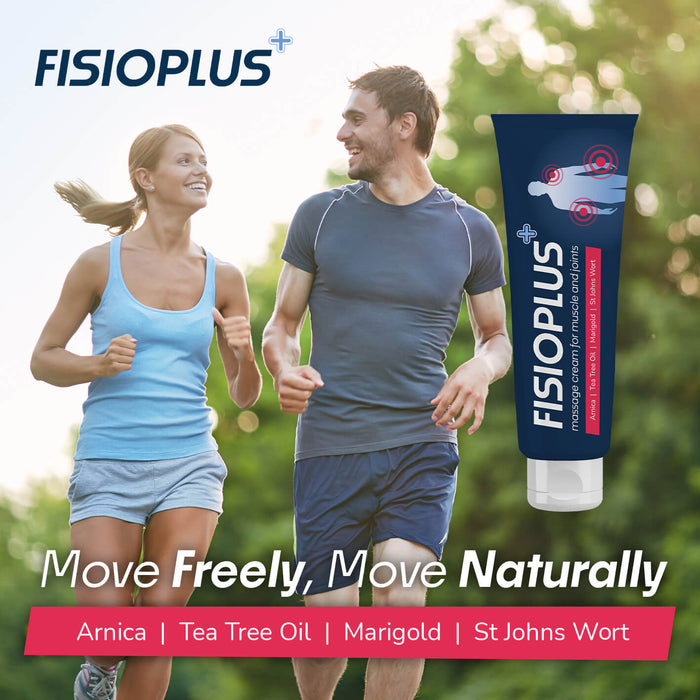 Muscle and joint pain product Fisioplus Art-board with two runners running freely and pain free