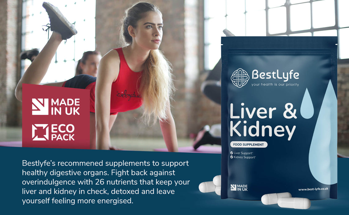 Liver and Kidney supplements product graphic that explains the benefits